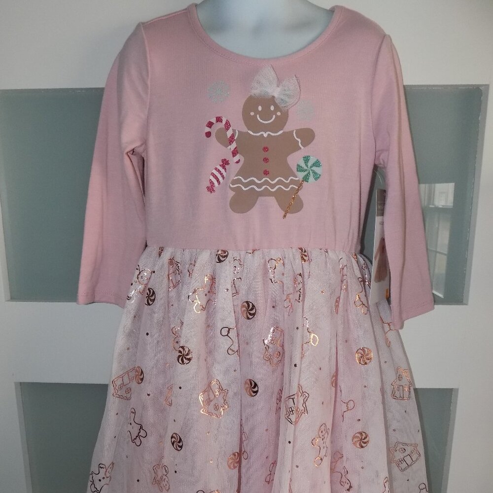 Berkley Jensen Pink Gingerbread Girl LS Dress Size 8 Girl's NEW